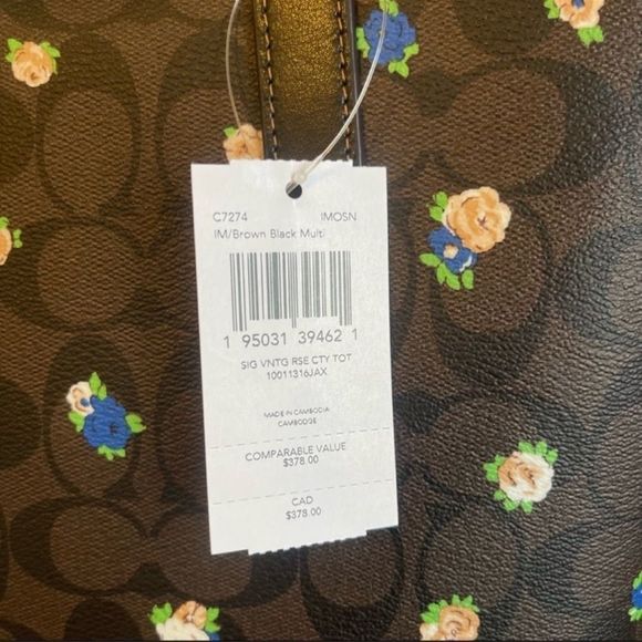 NWT Coach City Tote In Signature Canvas With Vintage Mini Rose Print - Picture 9 of 9